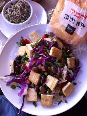 Salad with Tofu and Gluten-free Roll, Aroma Cafe, Jerusalem
