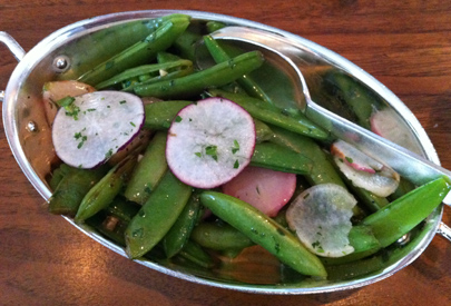 Sugar snap peas with radishes, farm butter and herbs