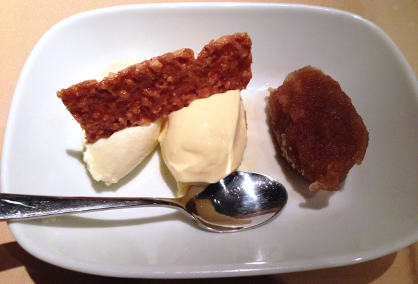 Sundae with caramel popcorn and nuagat ice cream, Coca Cola sorbet and peanut brittle