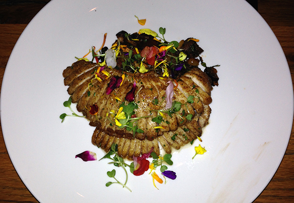 Skate wing with caponata and socca